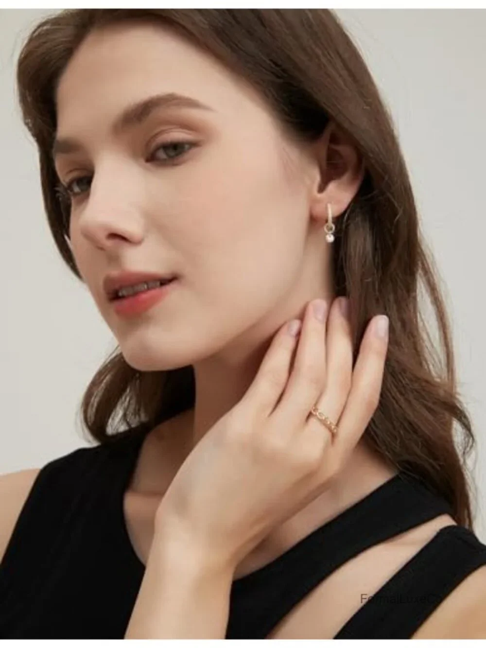 14K Gold Plated Dainty Open Chain Link Stacking Ring Women